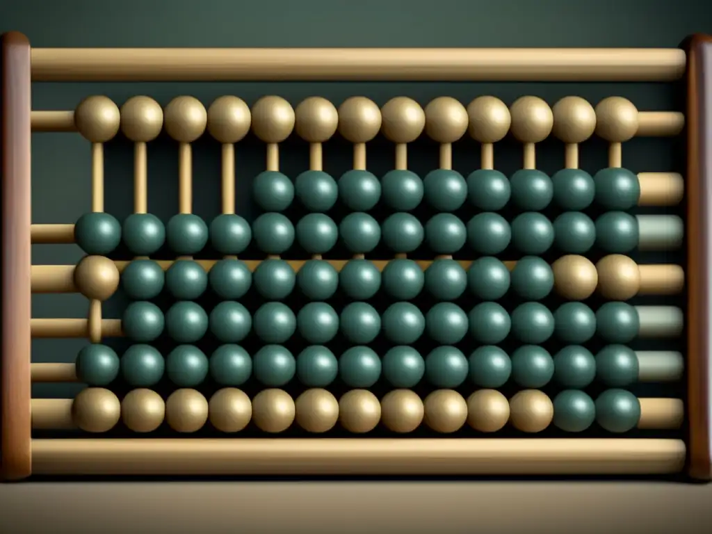 Importancia histórica del ábaco en matemática antigua: imagen detallada y minimalista de un ábaco antiguo, destacando su precisión y artesanía