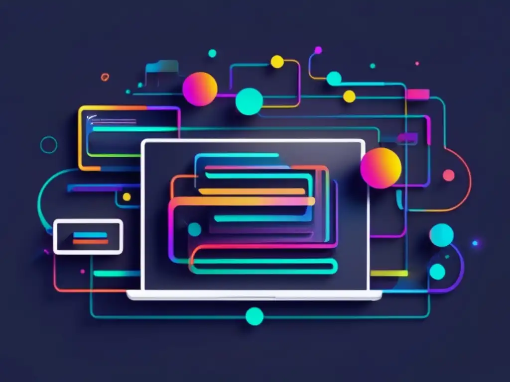 Impacto tecnológico en la alfabetización digital: imagen abstracta y vibrante que representa la interconexión de la tecnología moderna