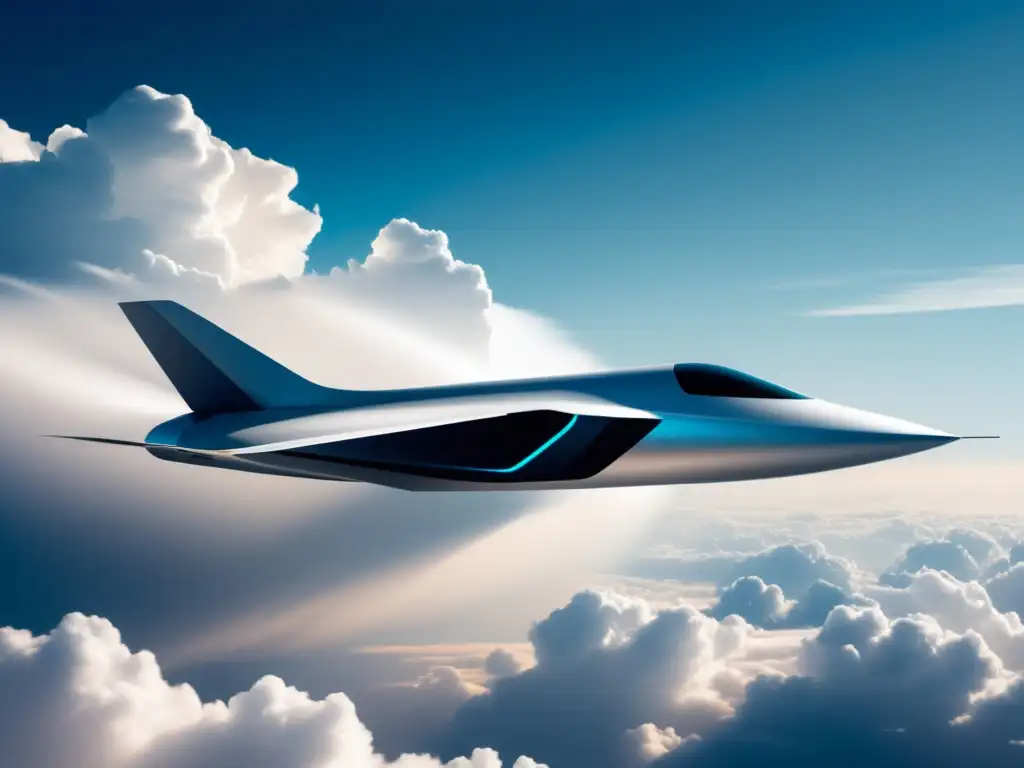 Innovaciones tecnológicas en materiales aeroespaciales: un avión futurista y minimalista surcando las nubes