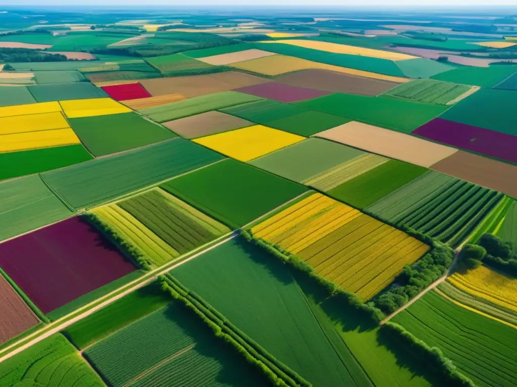 Tecnología aeroespacial en agricultura, paisaje agrícola desde el espacio: precisión, colores vibrantes, innovación