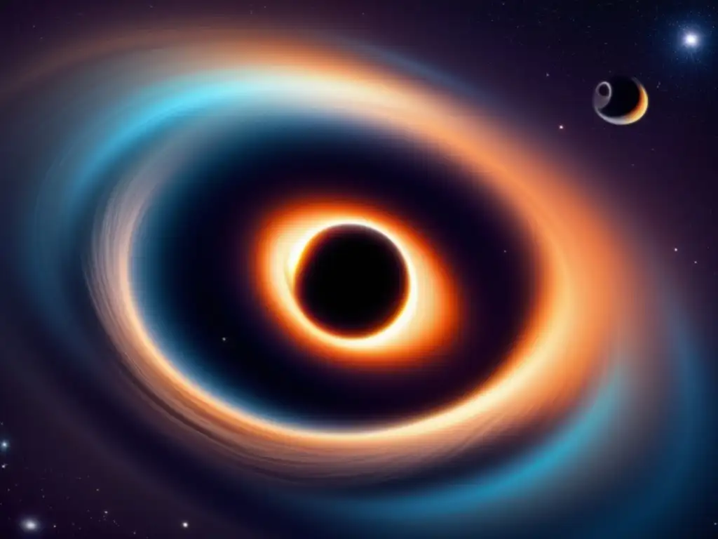 Estudio de agujeros negros: fascinante imagen de un vórtice oscuro rodeado de un disco de coloridos tonos en el espacio profundo #Tecnología