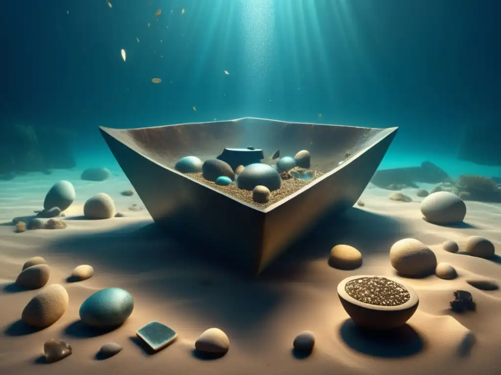 Tecnología arqueología subacuática moderna: misterio y belleza en imagen 8k de artefactos antiguos bajo el mar