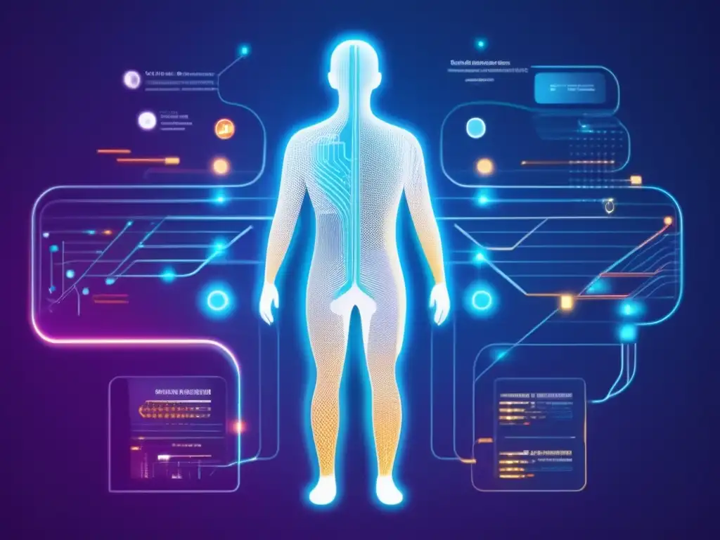 Tecnología en tratamientos de diabetes: Imagen impactante que muestra la integración de circuitos y datos en el manejo de la enfermedad