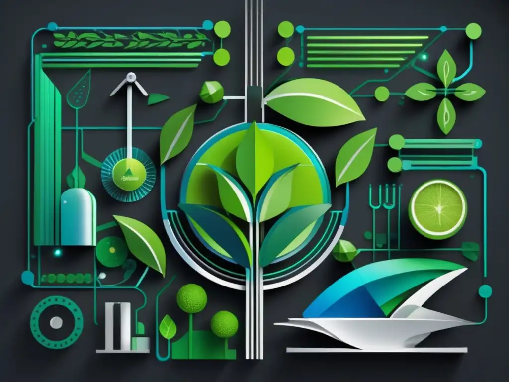 Evolución tecnológica en la alimentación: imagen de avances agrícolas y la industria alimentaria, integrando tecnología y naturaleza