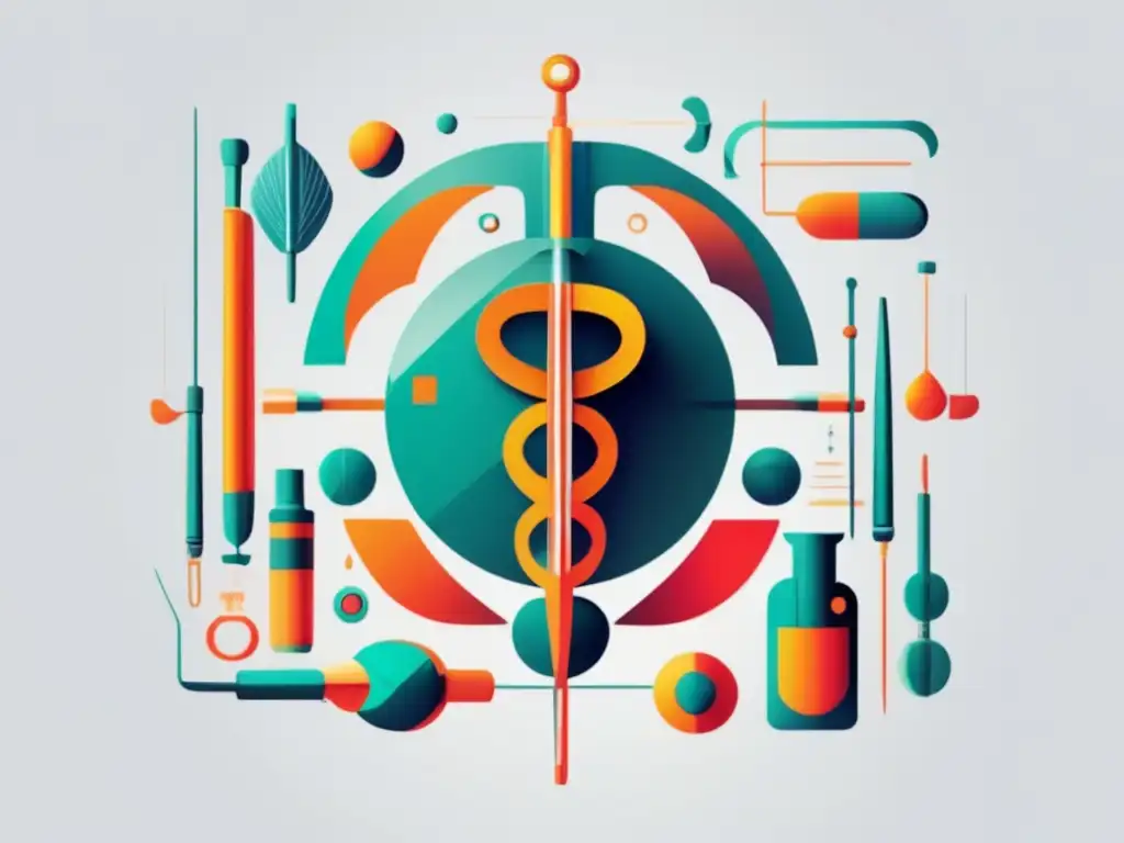 Tecnología médica precolombina con ilustración abstracta de instrumentos antiguos