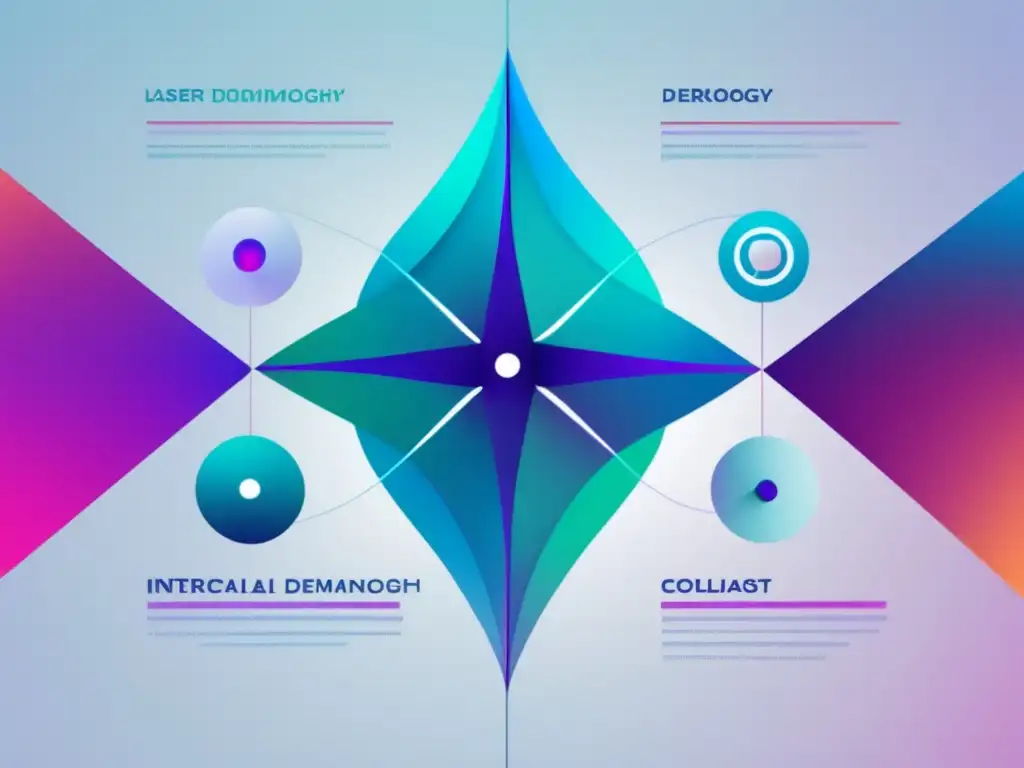 Avances tecnológicos en dermatología médica - Representación abstracta minimalista de la tecnología médica dermatológica, que muestra la integración de láser y fototerapia, terapia génica y nanotecnología en el tratamiento de enfermedades dermatológicas