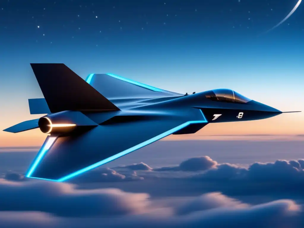 Tecnología Stealth en aviación militar: avión sigiloso volando en la noche