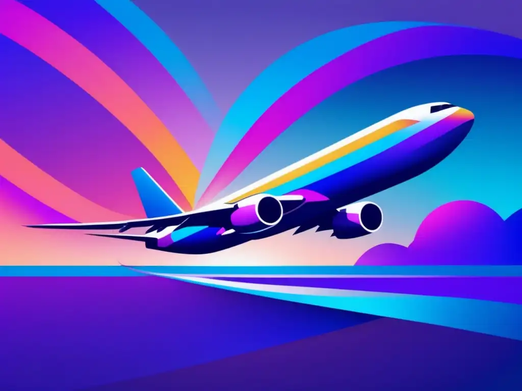 Historia del primer vuelo transatlántico en solitario: avión elegante surcando cielo vibrante con colores audaces