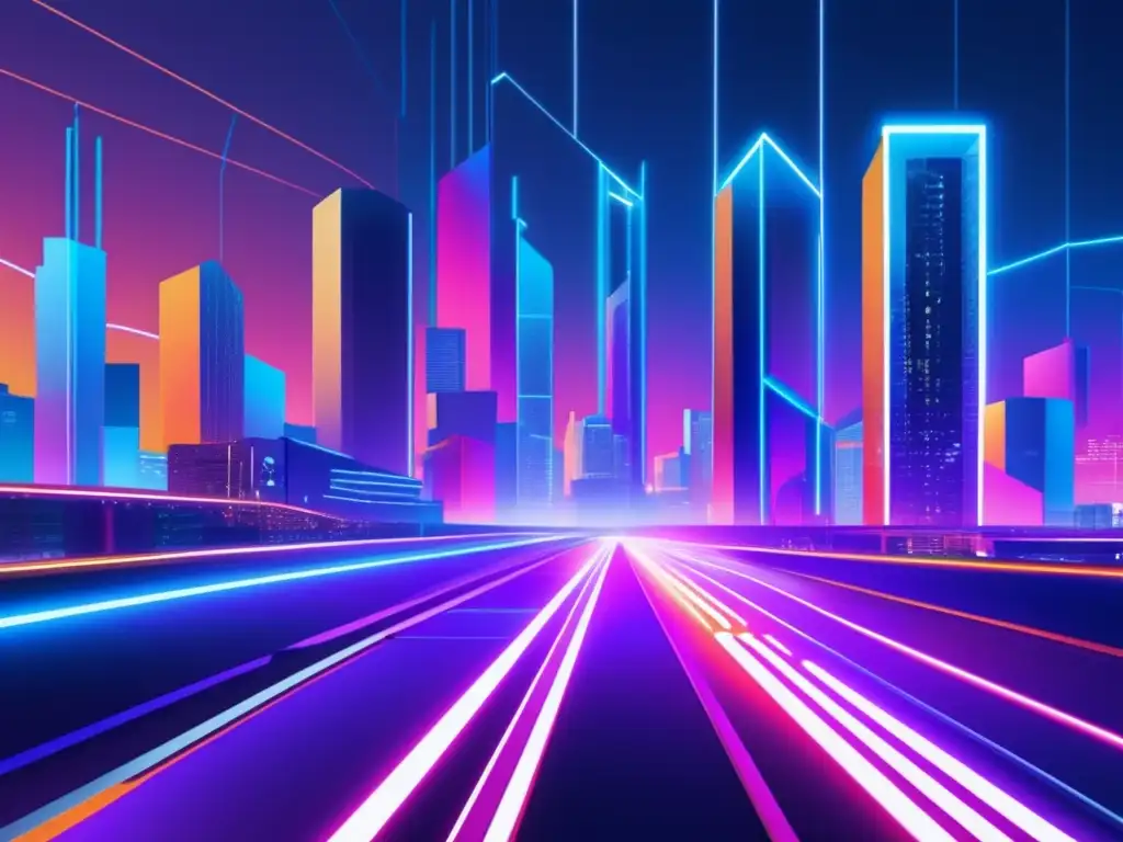 Futurista ciudad blockchain con transporte eficiente - Beneficios de la tecnología blockchain en el transporte