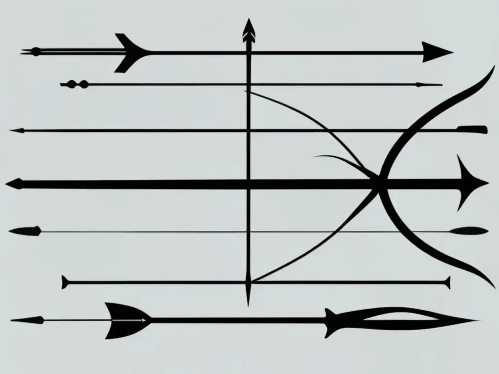 Impacto del arco y flecha en la caza y guerra antigua: Imagen abstracta que muestra fuerzas y debilidades del arma