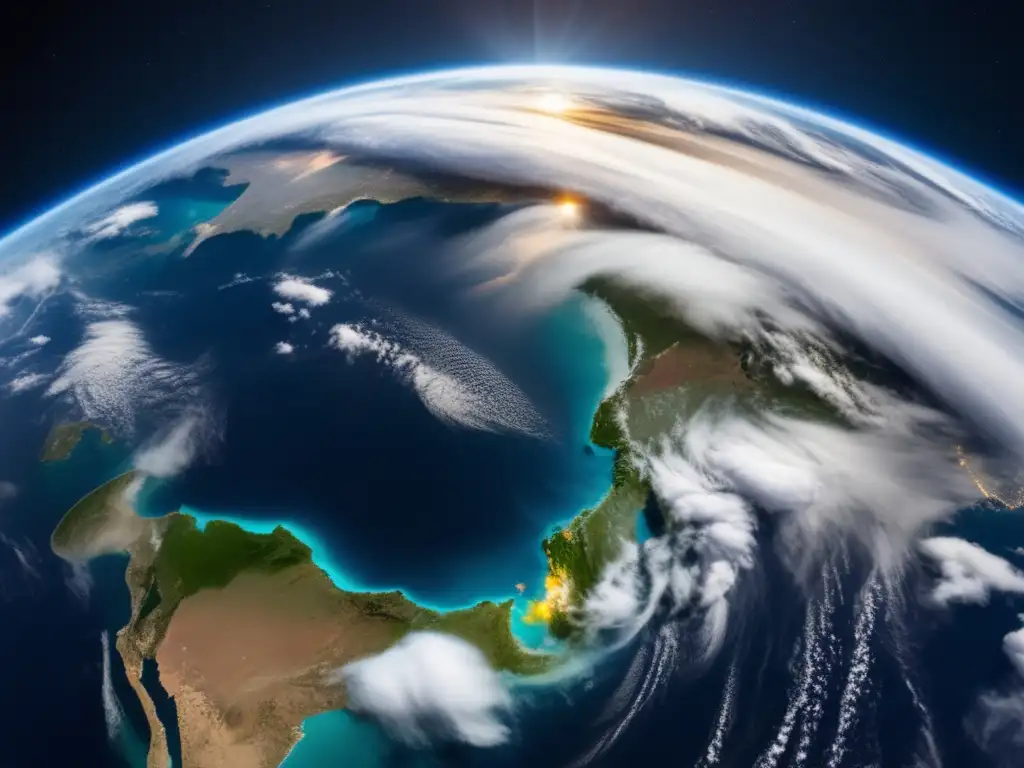Imagen impactante de la Tierra desde el espacio, capturando la esencia del monitoreo satelital del cambio climático Imagen de la Tierra desde el espacio, muestra herramientas de monitoreo climático con satélites y la belleza frágil del sistema climático terrestre