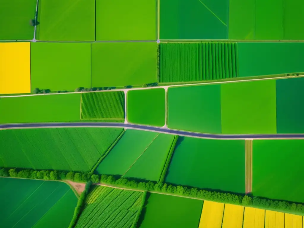 Tecnología aeroespacial en agricultura: Imagen 8k detallada de un paisaje agrícola extenso, capturada por satélite