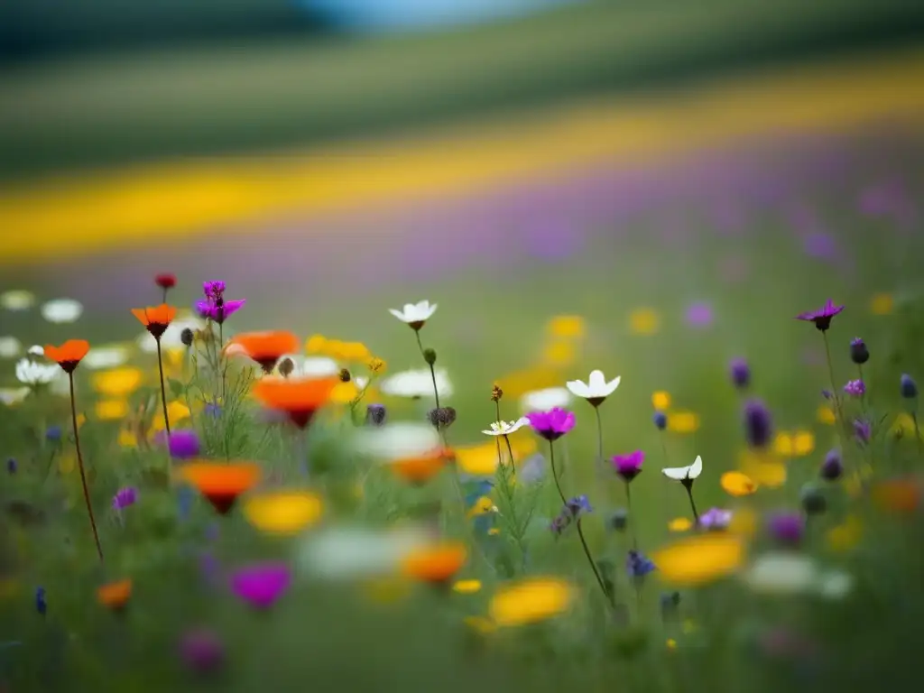 Evolución minas terrestres: historia y consecuencias - Campo vibrante de flores silvestres contrastantes, con sutiles minas enterradas