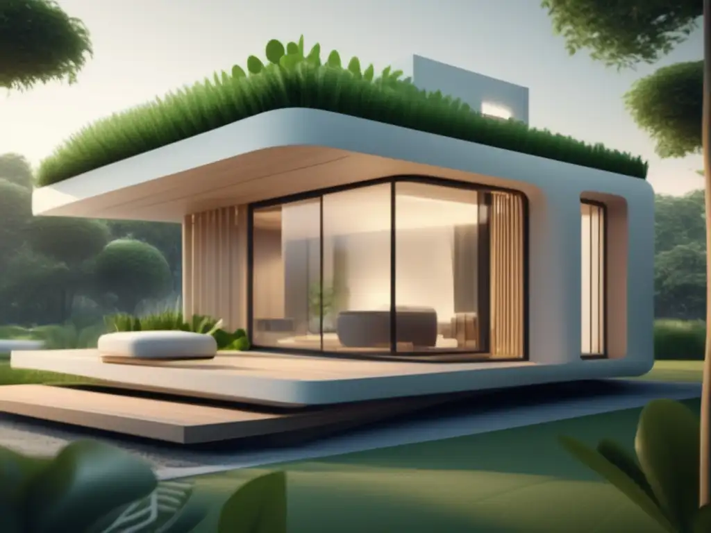 Tecnología en construcción sostenible: Casa ecoamigable, impresión 3D, paneles solares, jardines verticales