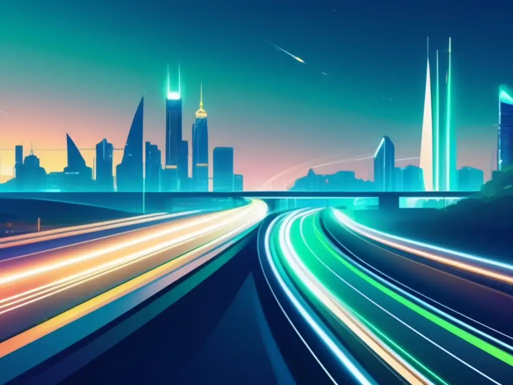 Ciudad futurista energéticamente eficiente Futuro transporte: tecnología eficiente, infraestructura sostenible