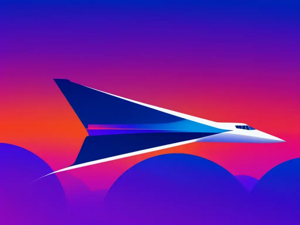 Imagen abstracta del Concorde volando en un cielo colorido, simbolizando los desafíos del transporte supersónico actual