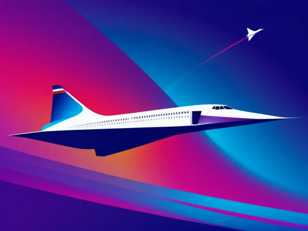 Desafíos transporte supersónico actual: Concorde icónico volando en cielo vibrante, mostrando su diseño revolucionario y atractivo futurista