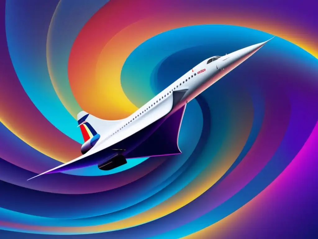 Imagen: 'Evolución de la aviación supersónica' - Concorde volando a velocidad supersónica en estilo minimalista y abstracto