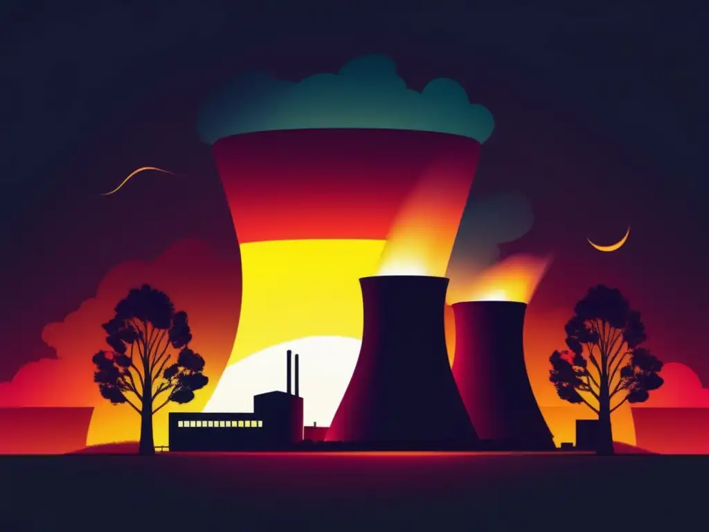 Contraste luz y oscuridad: Planta nuclear con consecuencias ambientales energía nuclear