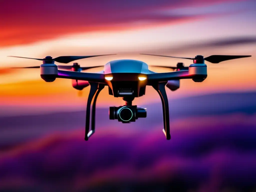 Evolución tecnológica de los drones sobre un vibrante atardecer