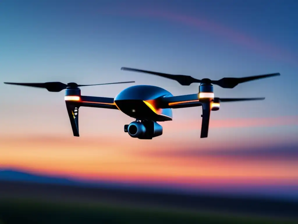 Drone avanzado en cielo atardecer: evolución de aviones no tripulados