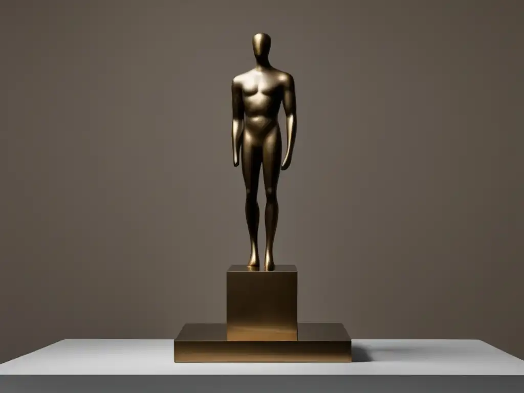 Impacto económico del bronce: escultura minimalista abstracta de bronce, simbolizando la influencia en estructuras sociales, políticas y militares