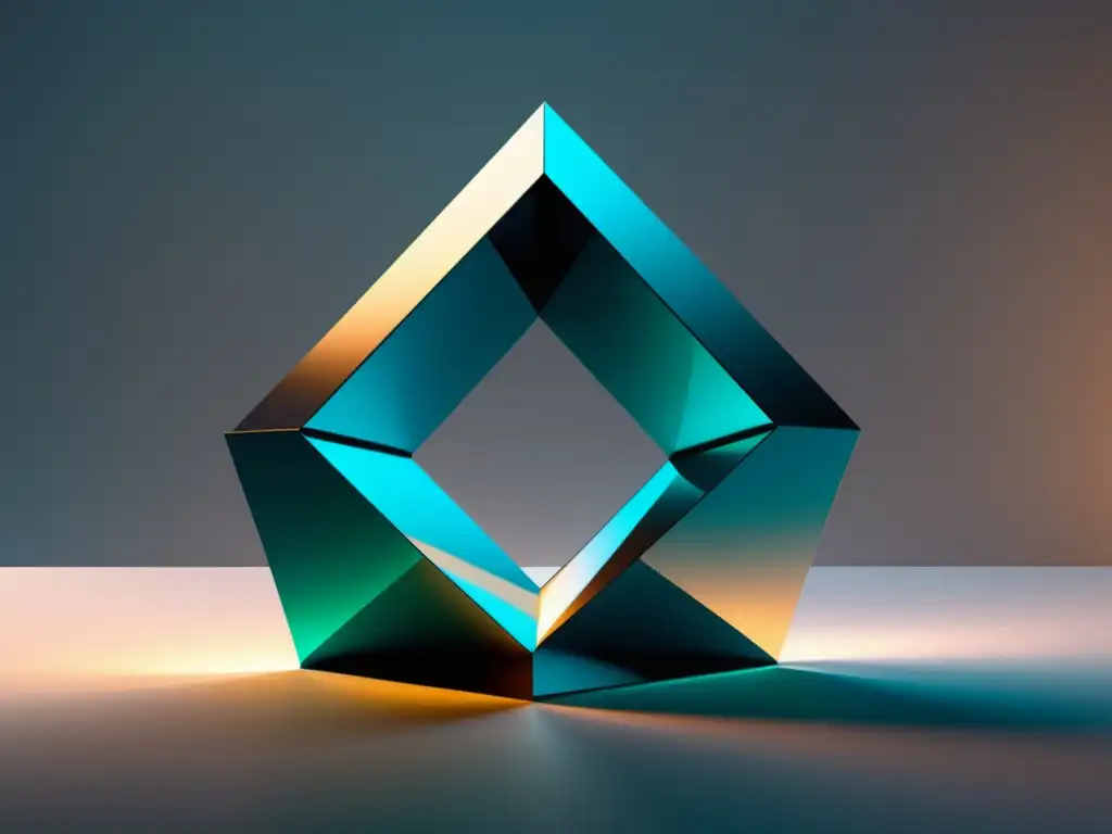 Tecnología 3D en el arte: Escultura tridimensional vibrante y abstracta con colores contrastantes, reflejos y refacciones en materiales translúcidos