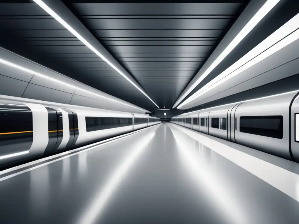 Estación futurista de tren subterráneo Estación de tren subterráneo con tecnologías innovadoras en transporte subterráneo