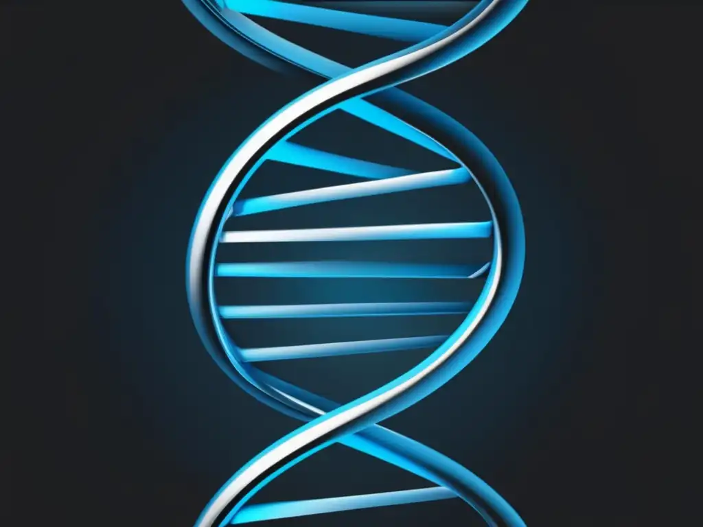 Riesgos éticos de la edición genética: DNA doble hélice azul y plata en fondo negro