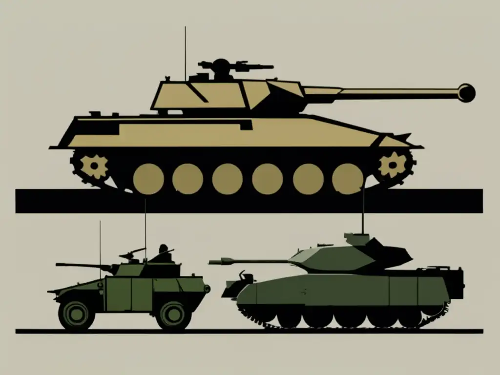 Evolución vehículos blindados guerra: Imagen abstracta minimalista que representa la evolución de vehículos blindados a través de la historia