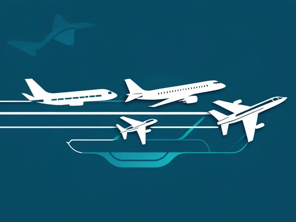 Evolución transporte aéreo comercial: imagen minimalista que muestra aviones de distintas épocas, reflejando progreso e innovación