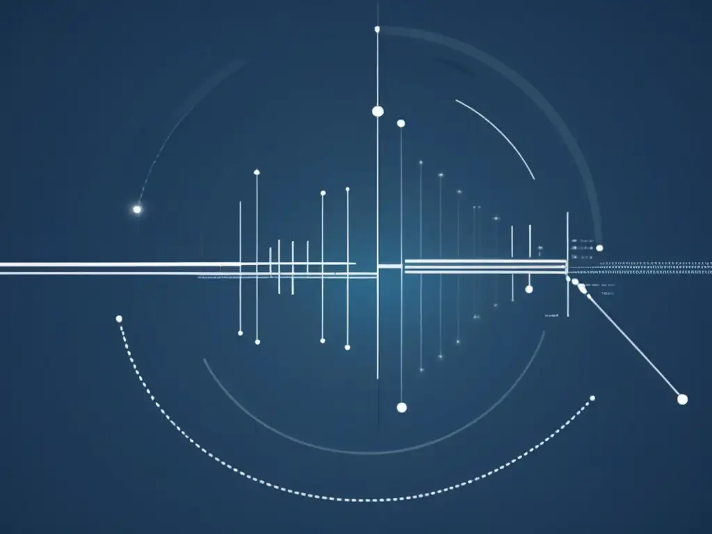 Evolución de la guerra electrónica: imagen abstracta minimalista de líneas y formas interconectadas que representan la progresión desde la radio hasta la era digital-