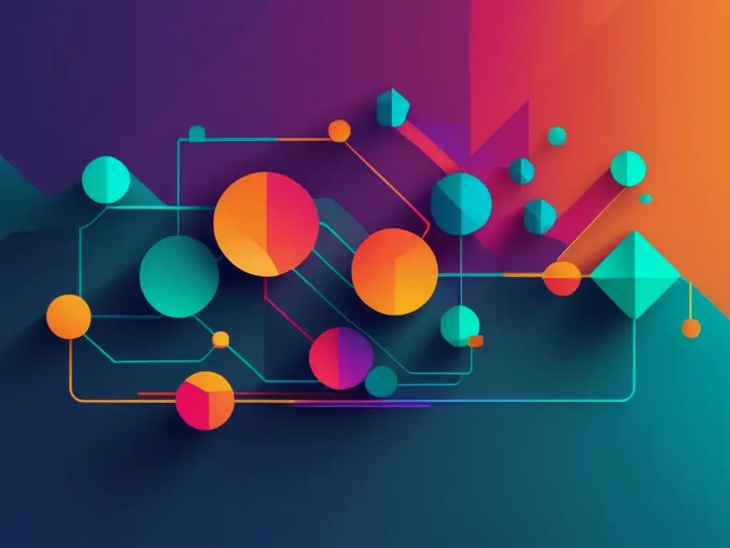 Evolución programación orientada a objetos: imagen abstracta minimalista de formas geométricas interconectadas en colores vibrantes