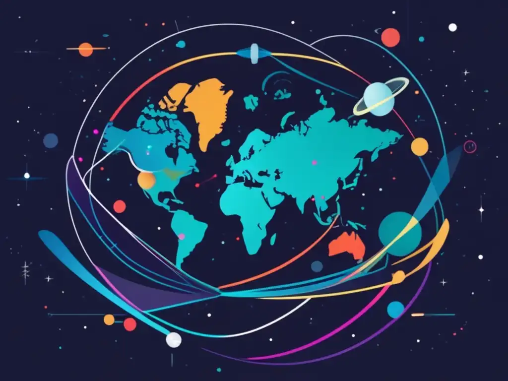 Evolución satélites y cartografía: imagen abstracta minimalista de satélites en órbita y su papel en la cartografía