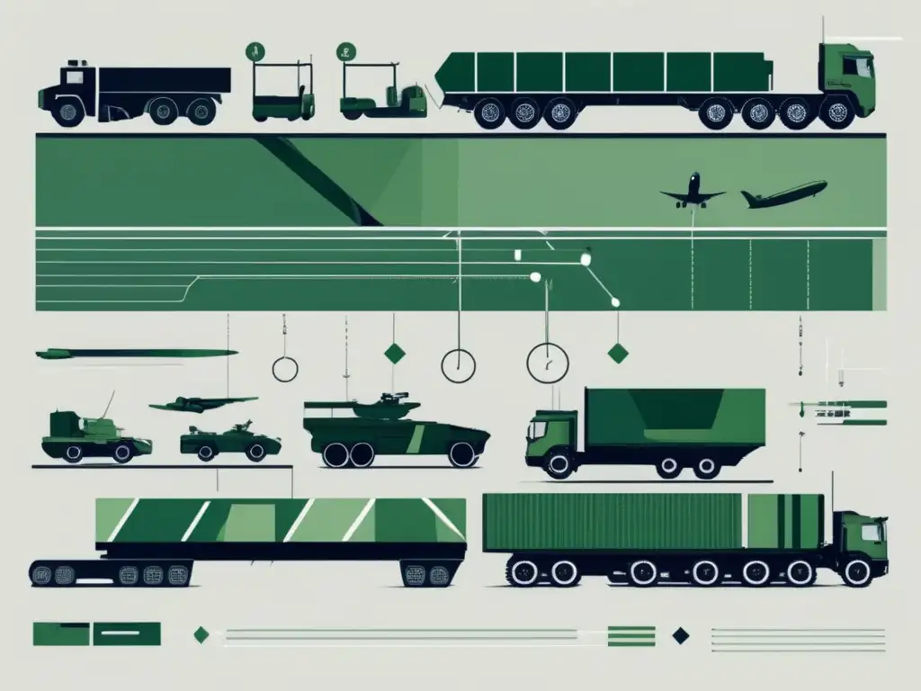 Evolución tecnológica de la logística militar: Imagen abstracta y minimalista que representa los avances y complejidades de la logística militar