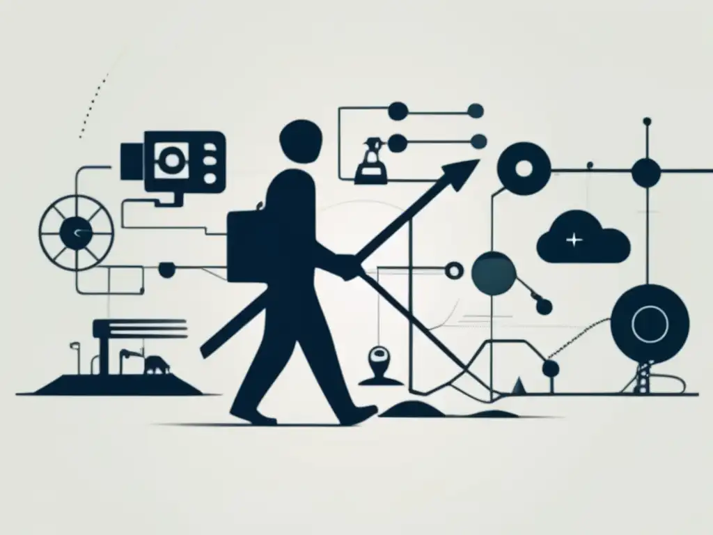 Evolución tecnológica en medios de comunicación: imagen minimalista que representa avances desde la comunicación primitiva hasta la digitalización