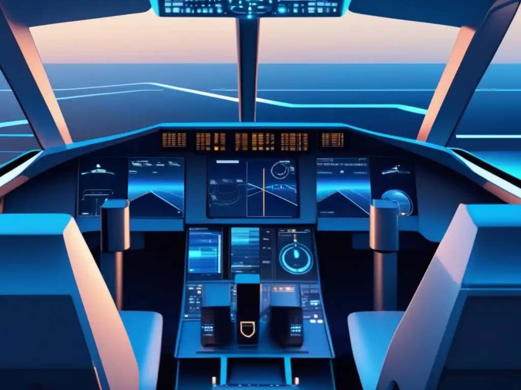 Evolución de la cabina de pilotaje: Minimalismo y abstracción, formas geométricas representan tecnología de aviación desde analógica a digital