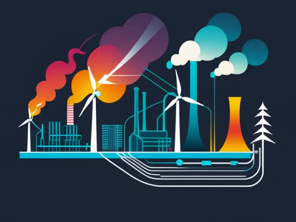 Evolución fuentes energía eléctrica renovables: imagen abstracta representando transición de energías, símbolos limpios y colores sutiles