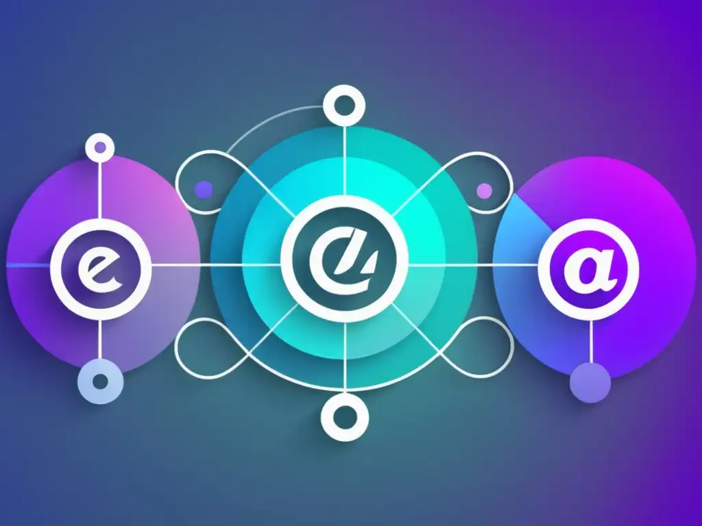 Evolución del correo electrónico empresarial: imagen abstracta que representa la seguridad y eficiencia del correo electrónico, con nodos interconectados y colores que simbolizan confianza e innovación