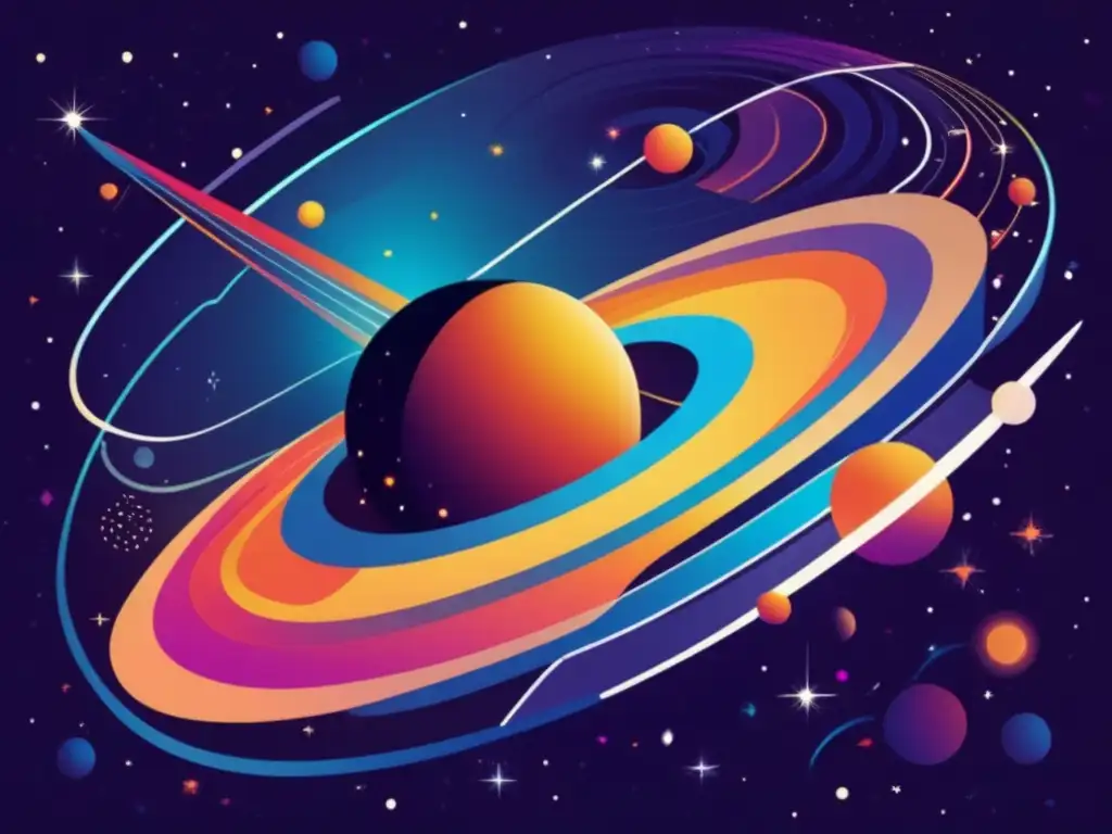 Exploración del sistema solar a través de la tecnología de satélites Exploración del sistema solar con tecnología satelital: imagen abstracta y minimalista