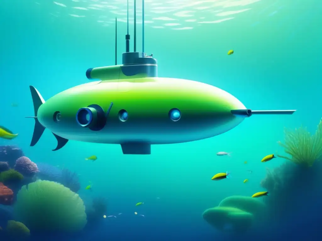 Avances de IA en submarinismo futuro con escena submarina abstracta que fusiona tecnología y naturaleza