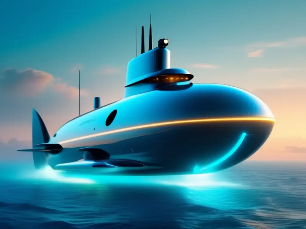 Tecnología para conservación marina: Submarino futurista explorando la belleza submarina en alta resolución 8k