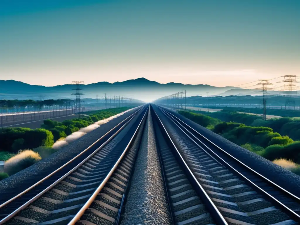 Impacto del ferrocarril en la Revolución Industrial: Red de vías conectando paisajes transformados