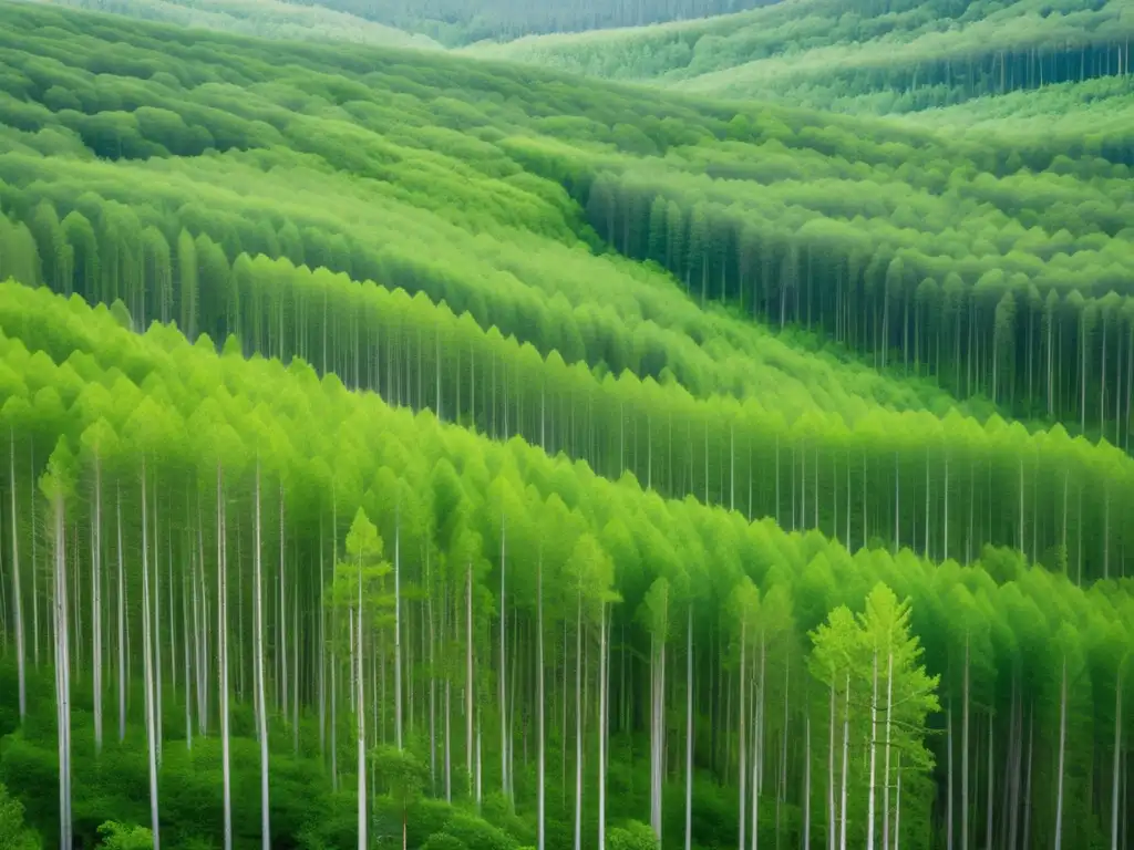 Tecnología para reforestación y conservación: Bosque verde y majestuoso, superando barreras geográficas y promoviendo participación ciudadana