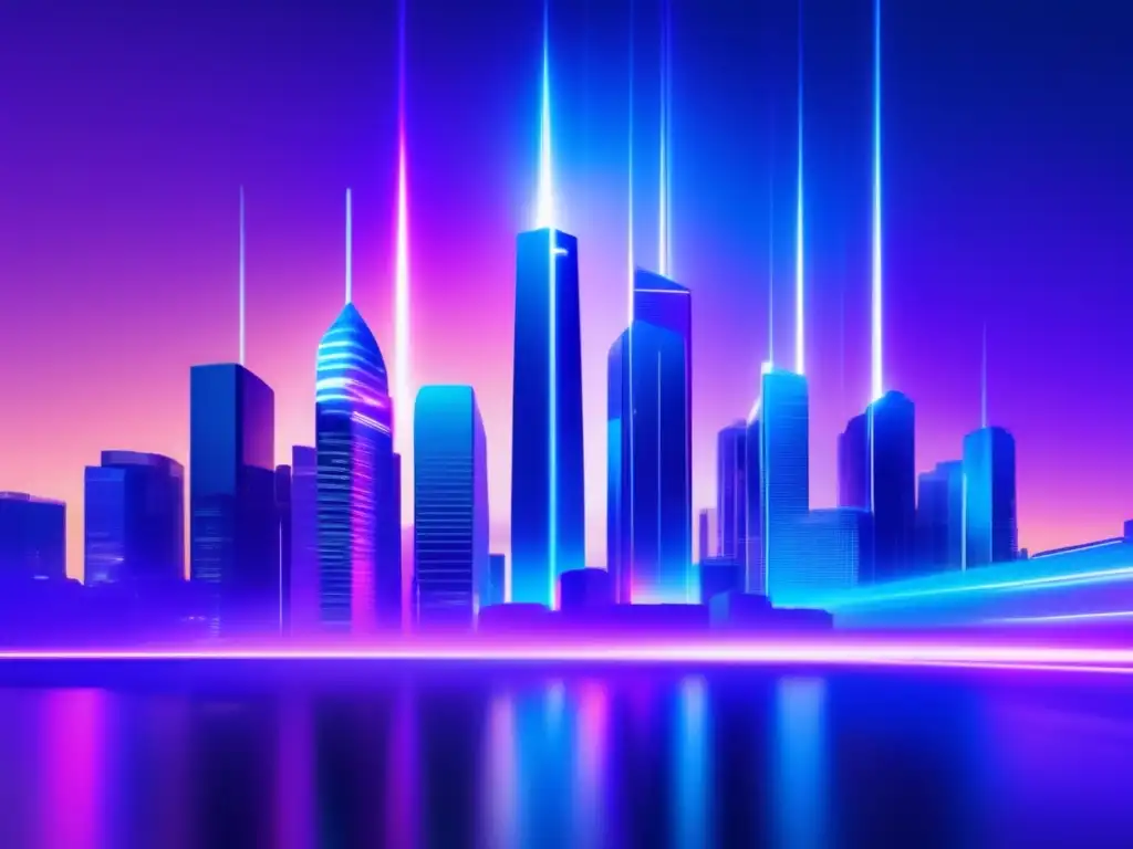 La influencia del 5G en los medios de comunicación: una ciudad futurista iluminada por luces vibrantes