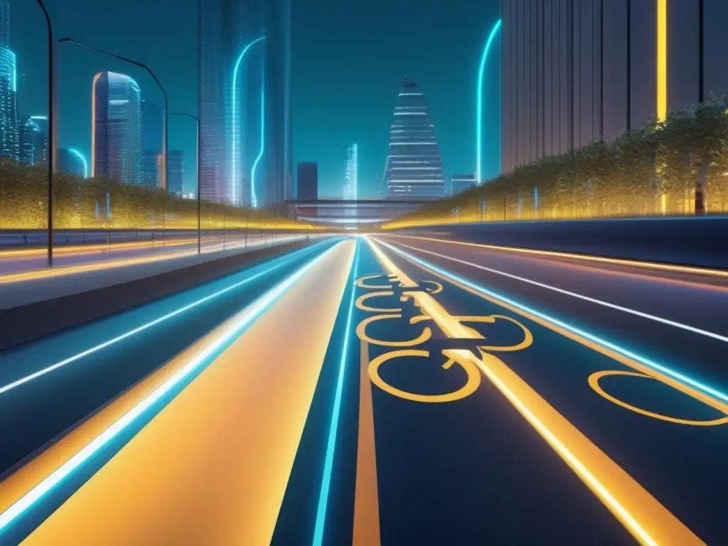 Tecnología en bicicletas: evolución y beneficios, ciudad futurista con bicicletas avanzadas y armonía entre tecnología y naturaleza