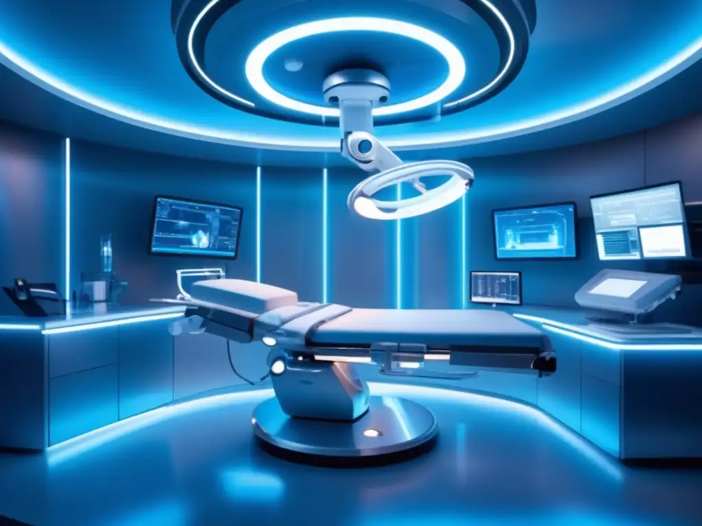 Imagen de sala de operaciones futurista con avances tecnológicos en tratamientos médicos