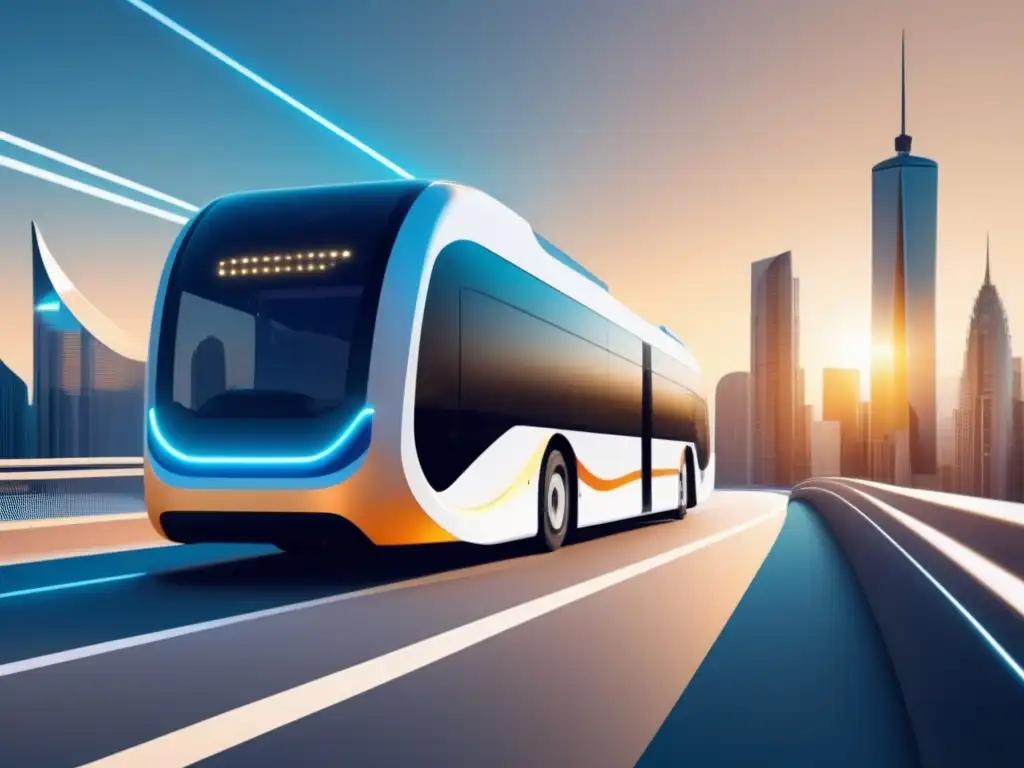 Autobús autónomo futurista en una ciudad moderna: Innovaciones en transporte público