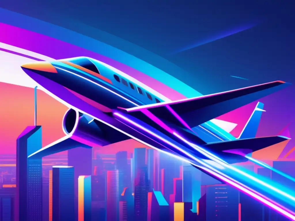 Avión abstracto en una ciudad futurista, evolución de la aviación en el cine