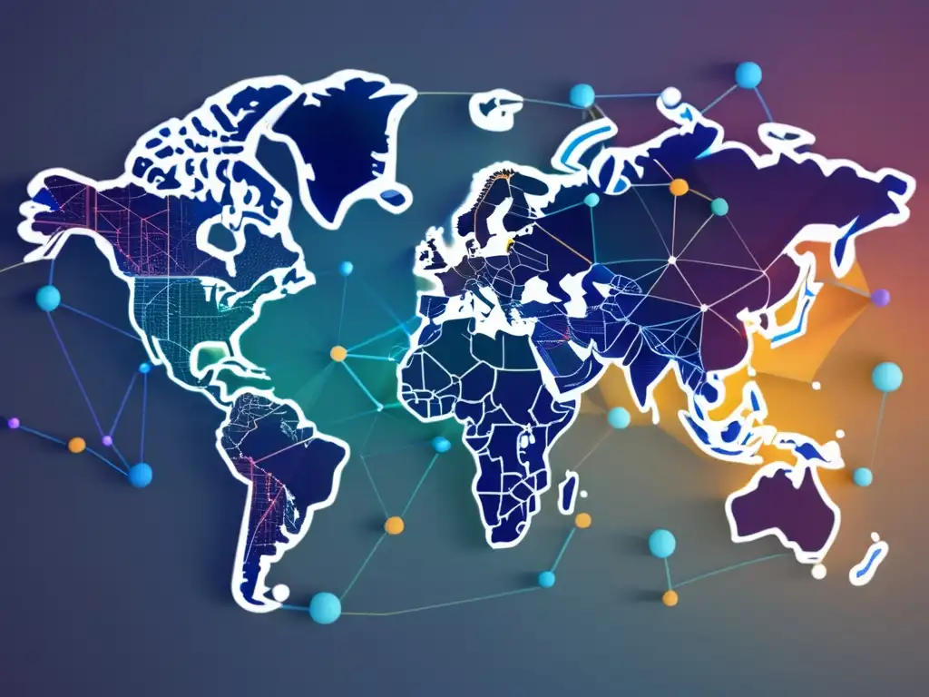 Representación abstracta de la geopolítica y tecnología blockchain